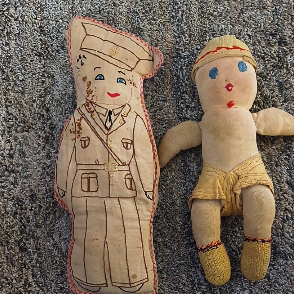 Vintage Soldier and Doll Plush Set